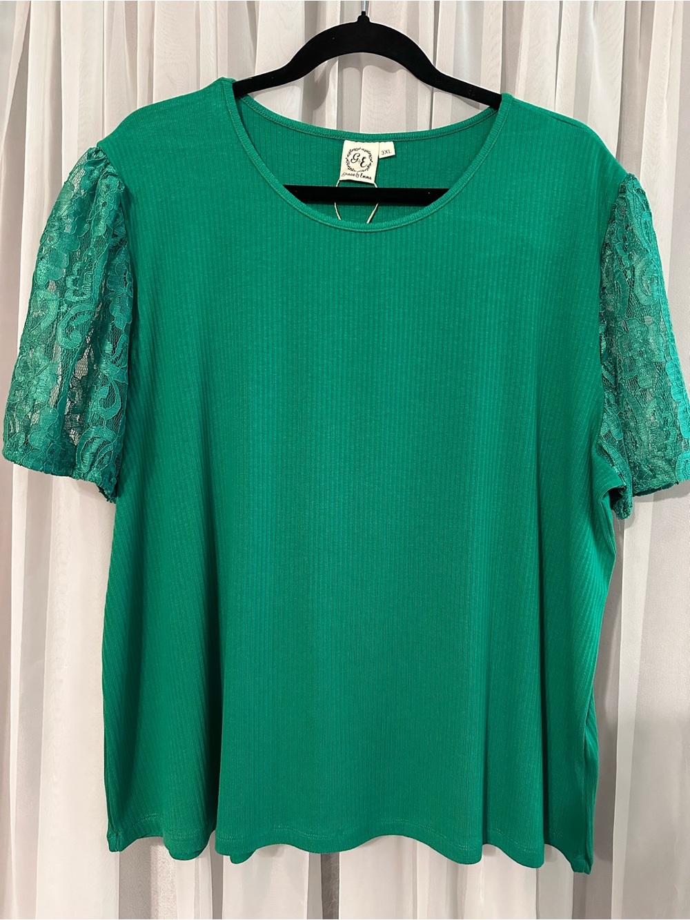 Grace + Emma Ribbed Green Lace Sleeve Top Size 3X